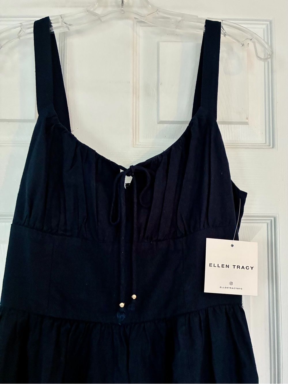 NWT Ellen Tracy Navy Blue Sleeveless Tie-Front Midi Dress
